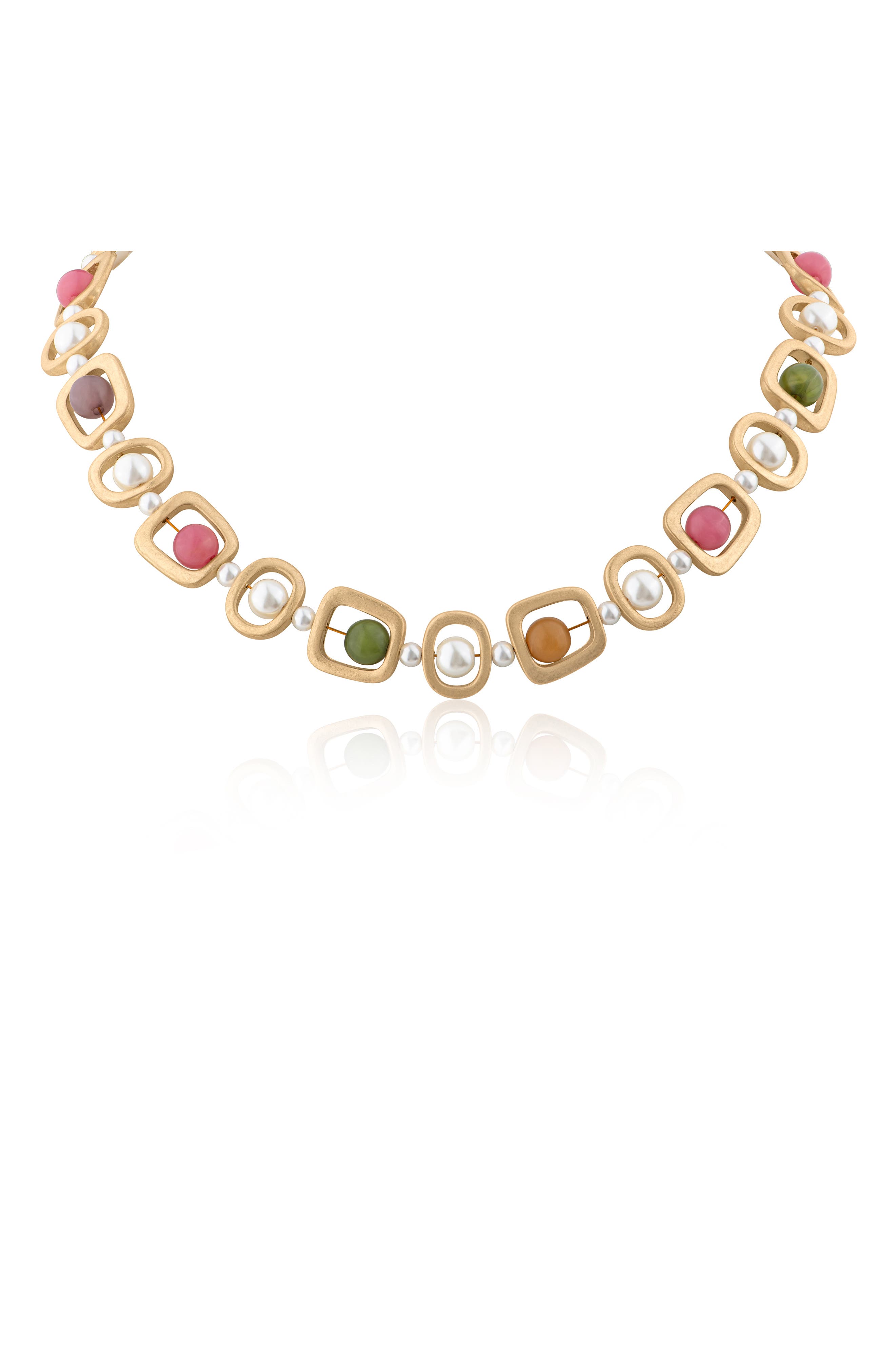 Imitation Pearl & Gemstone Statement Necklace