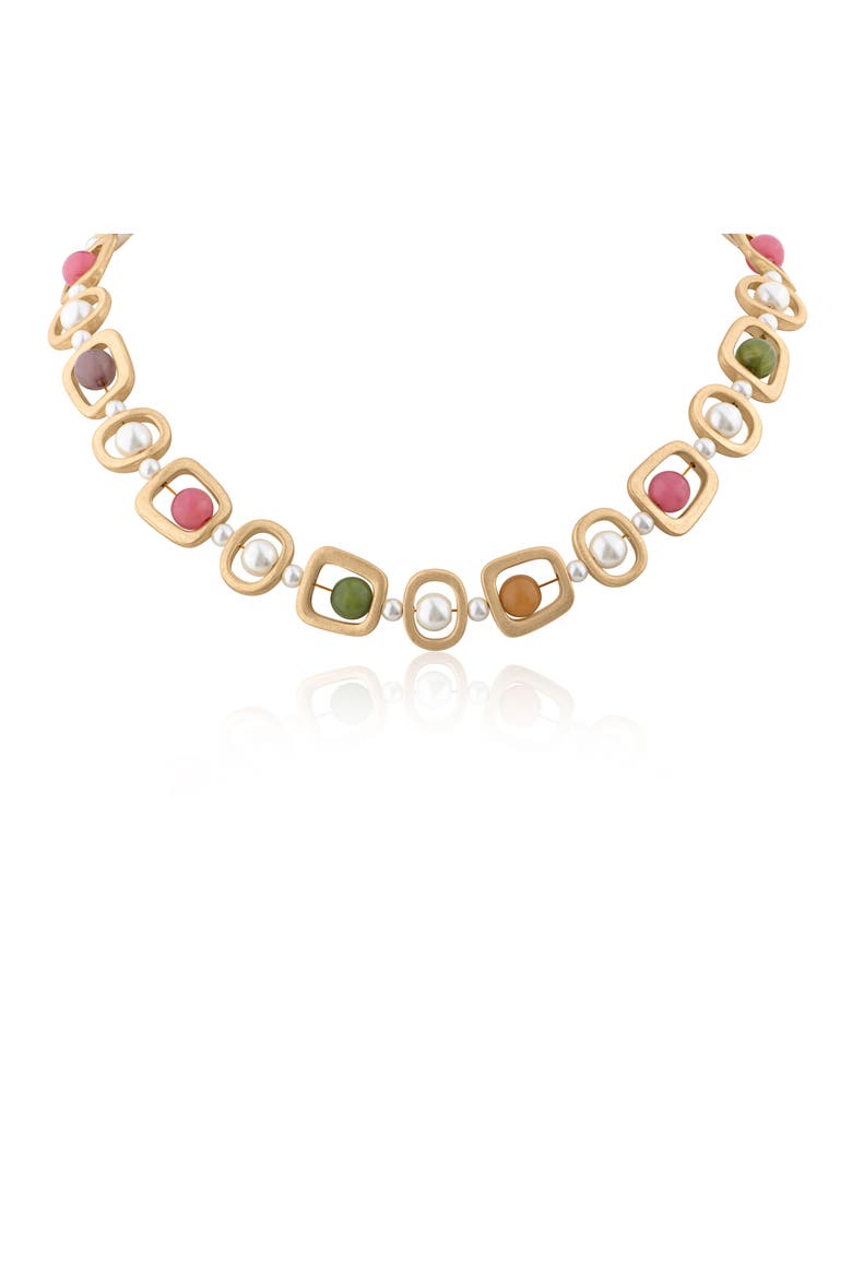 Imitation Pearl & Gemstone Statement Necklace, Main, color, MULTI/ GOLD
