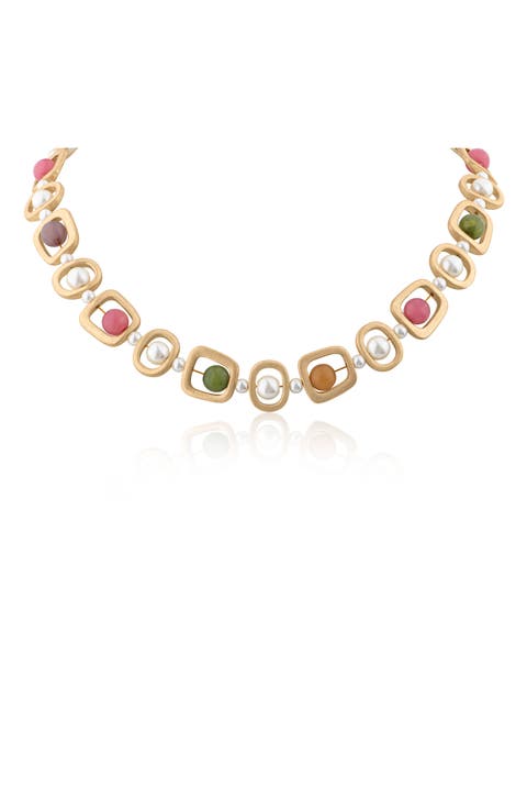 Imitation Pearl & Gemstone Statement Necklace