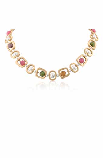 Imitation Pearl & Gemstone Statement Necklace