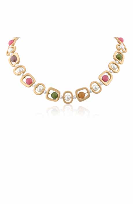 Imitation Pearl & Gemstone Statement Necklace