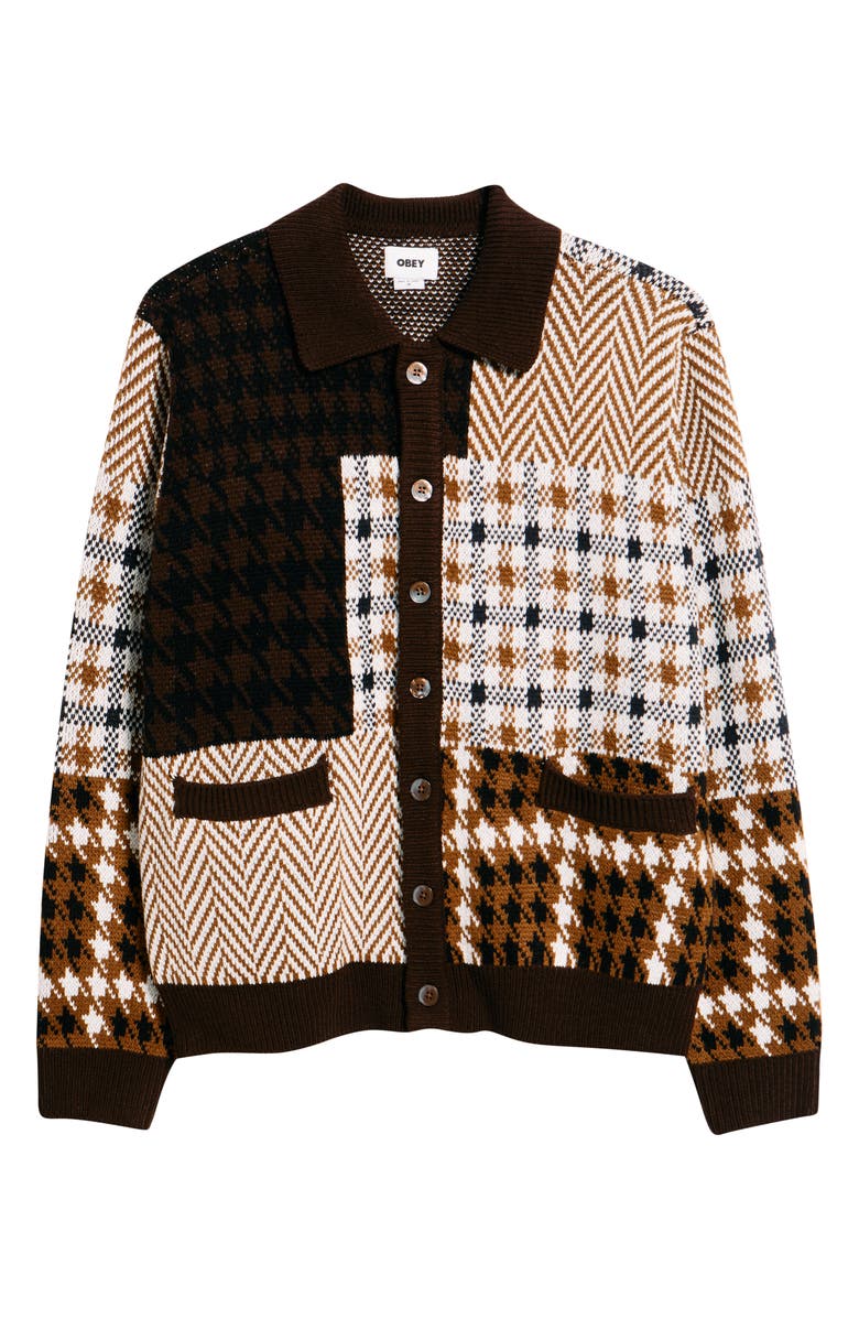 Obey Patchwork Cardigan, Alternate, color, Brown Multi