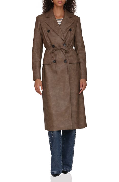 Avec Les Filles Faux-ever Leather Belted Trench Coat In Brown