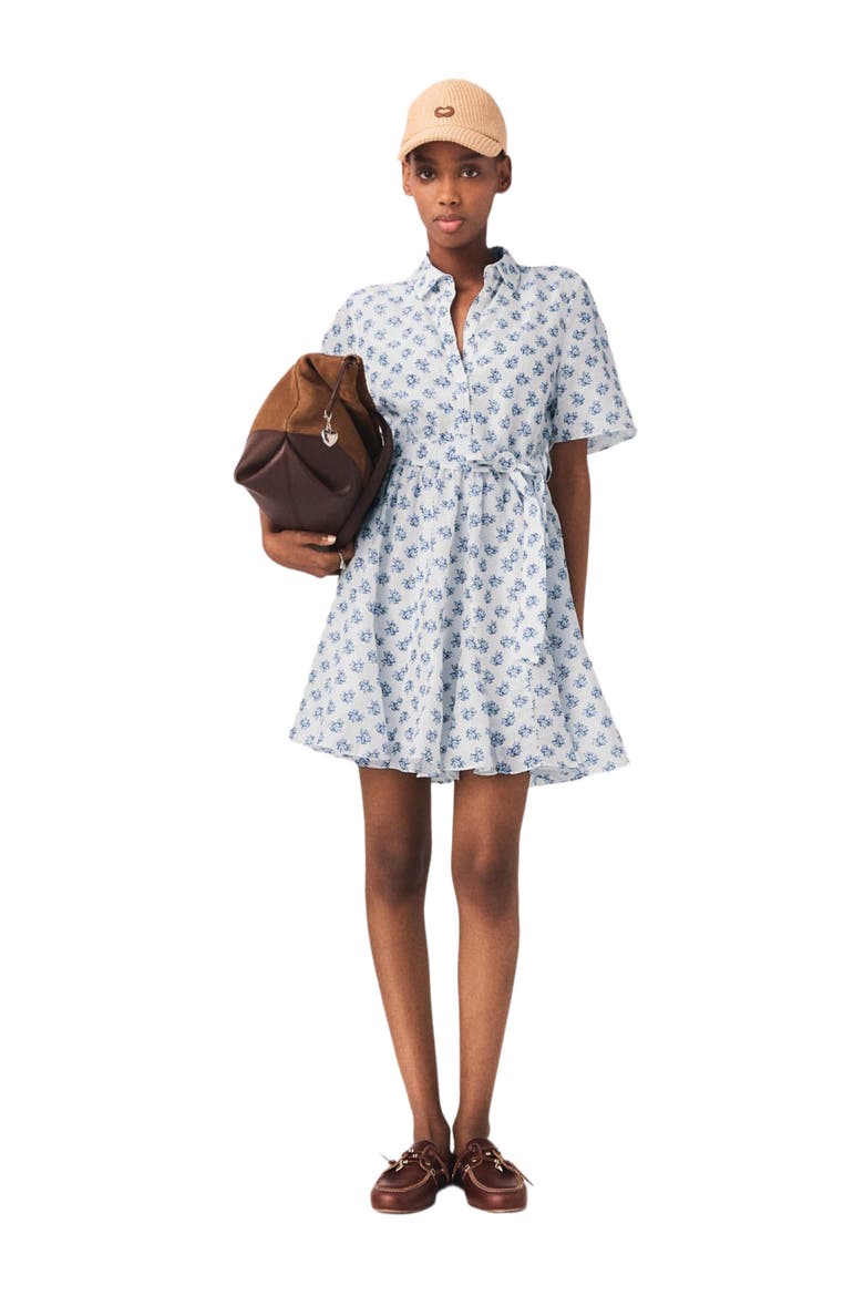 Short patterned linen-blend dress, Main, color, Blue small flowers print
