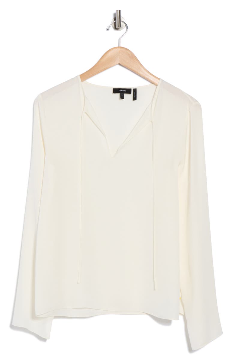 Theory Tie Neck Long Sleeve Silk Georgette Top, Alternate, color, Ivory