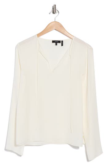 Theory Tie Neck Long Sleeve Silk Georgette Top In Neutral