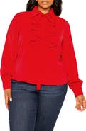 BUXOM COUTURE Tie Neck Pleated Sleeve Top