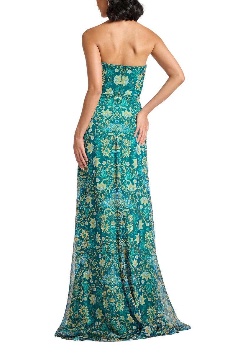 Tadashi Shoji Floral Strapless Gown, Alternate, color, Tea Leaf/ Multi