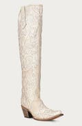 CORRAL Cowhide Embroidered Overlay Glitter Snip Toe Tall Boots