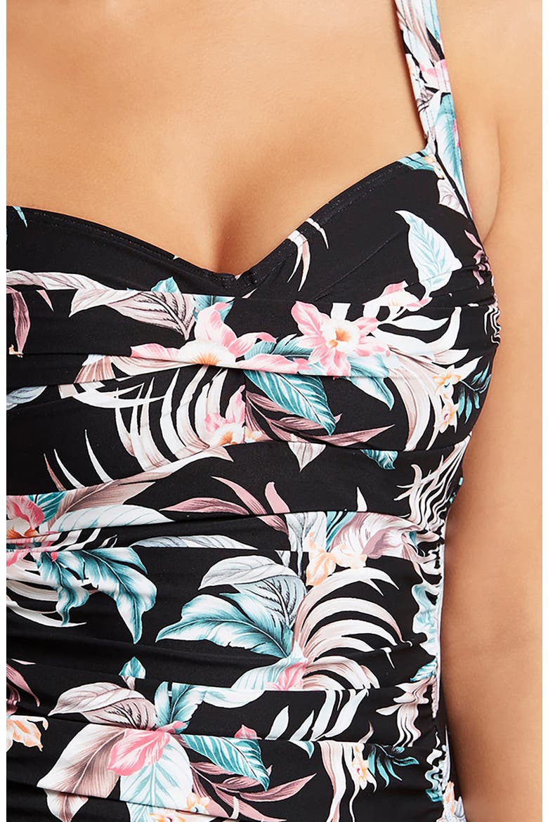Twist Front Multifit Floral Tankini Top, Alternate, color, BLACK