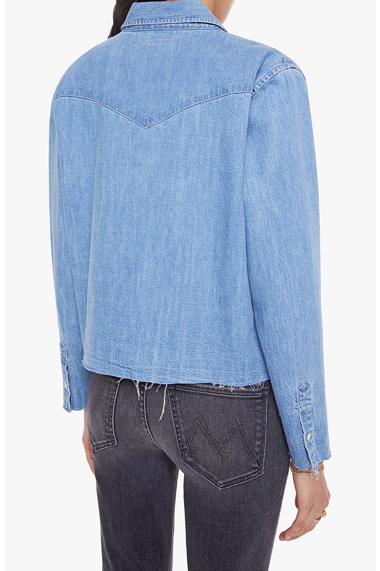The Super Exes Frayed Step Hem Crop Snap-Up Denim Shirt, Alternate, color, PLAYING FOR KEEPS