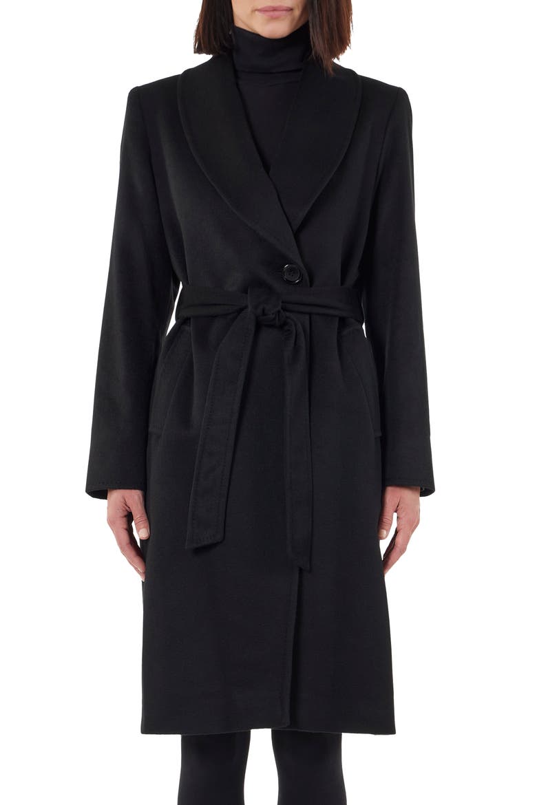 Pickstitch Cashmere Wrap Coat, Main, color, BLACK