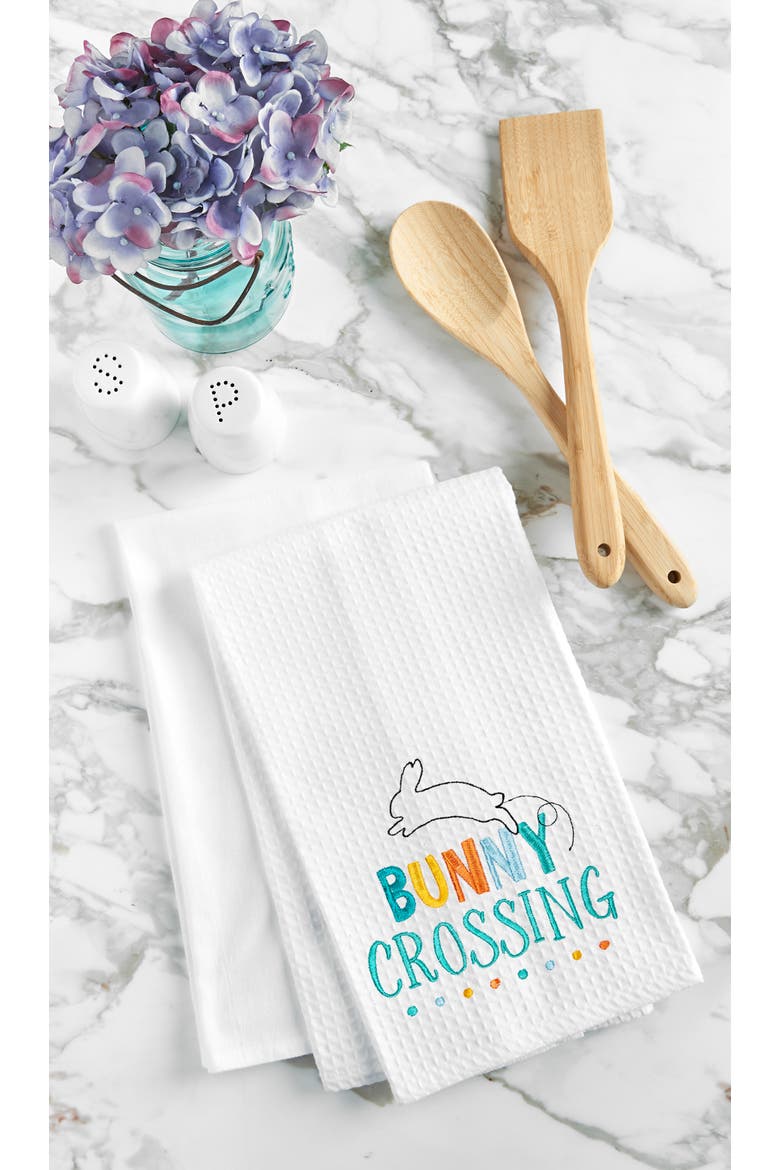 "Bunny Crossing" Easter Rabbit Spring Theme Kitchen Dishtowel, Alternate, color, White