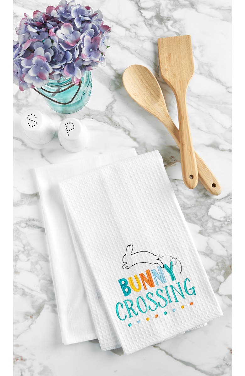 C&F Home "Bunny Crossing" Easter Rabbit Spring Theme Kitchen Dishtowel, Alternate, color, White
