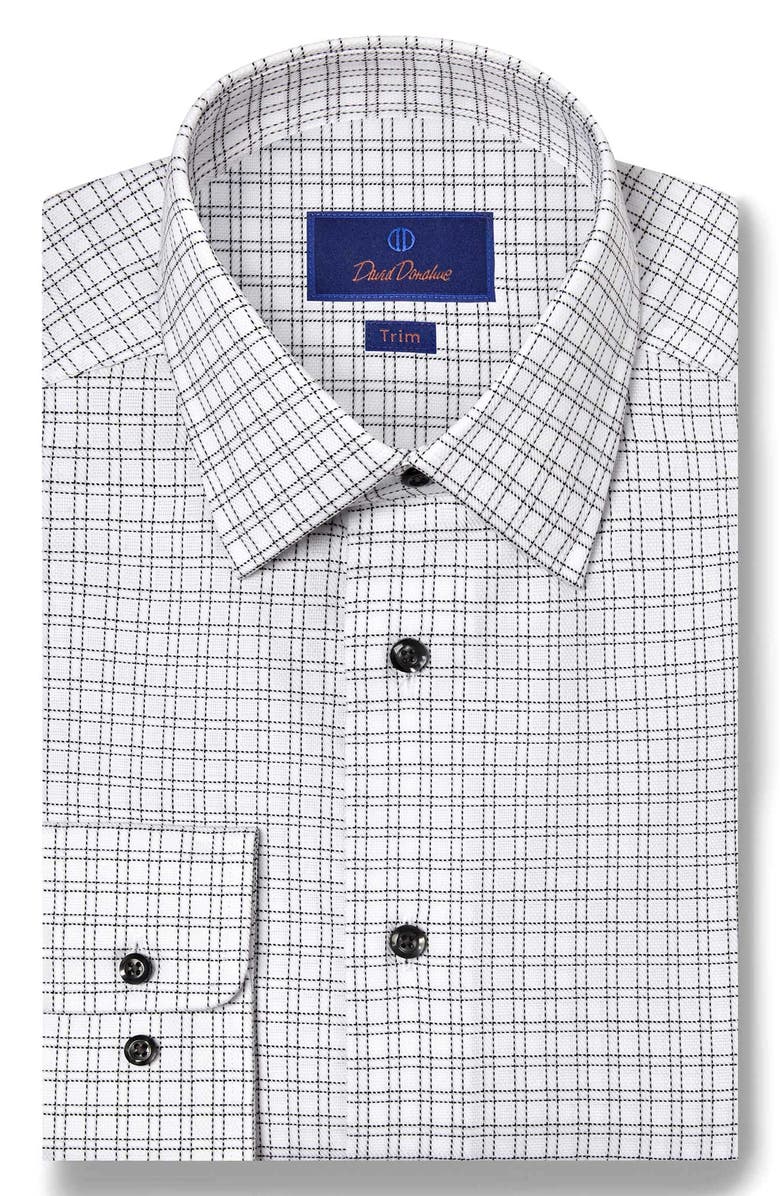 David Donahue Trim Fit Diamond Geometric Print Dress Shirt, Main, color, White/ Black