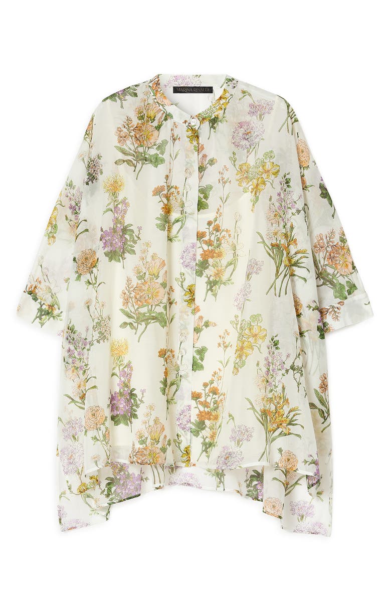 Marina Rinaldi Paniere Oversize Floral Cotton & Silk Button-Up Tunic, Alternate, color, White