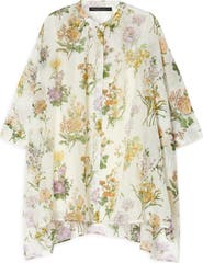 Marina Rinaldi Paniere Oversize Floral Cotton & Silk Button-Up Tunic