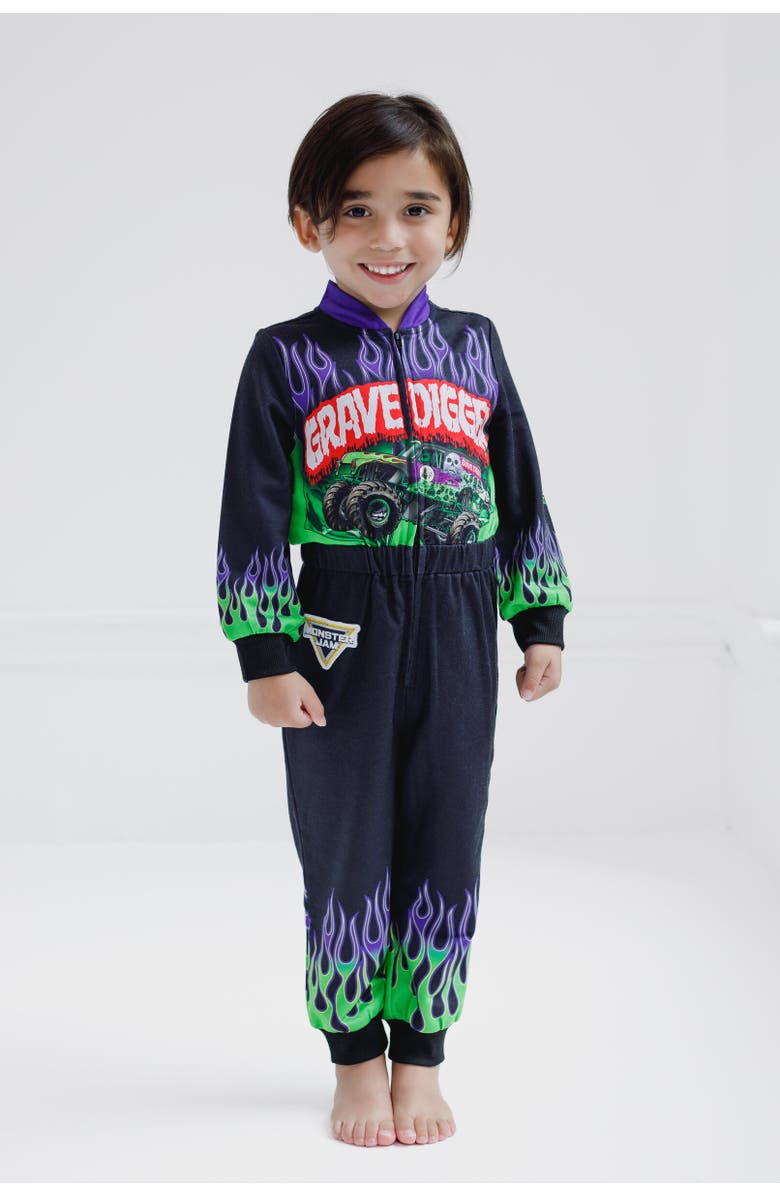 Monster Jam Zip-Up Coverall, Alternate, color, Black Grave Digger
