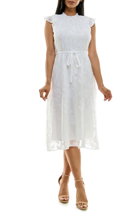 Mock Neck Flutter Sleeve Midi Dress