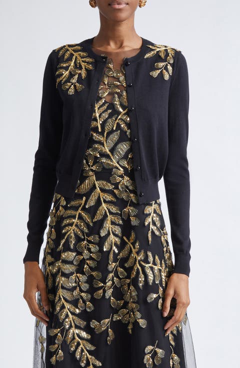 Leaf Embroidered Silk & Cotton Cardigan