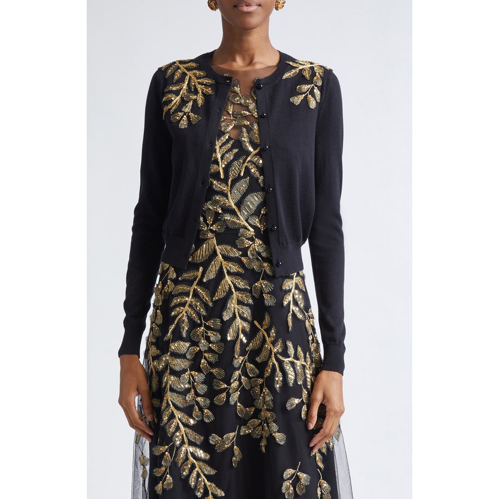 Carolina Herrera Gold Leaf-embroidered Silk Cotton Cardigan In Multi