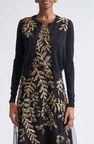 Carolina Herrera Leaf Embroidered Silk & Cotton Cardigan