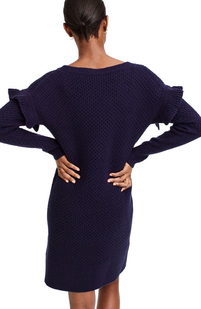 J.Crew Holden Ruffle Sleeve Cable Knit Sweater Dress, Alternate, color, 
