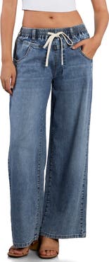 HINT OF BLU Elastic Waist Wide Leg Jeans