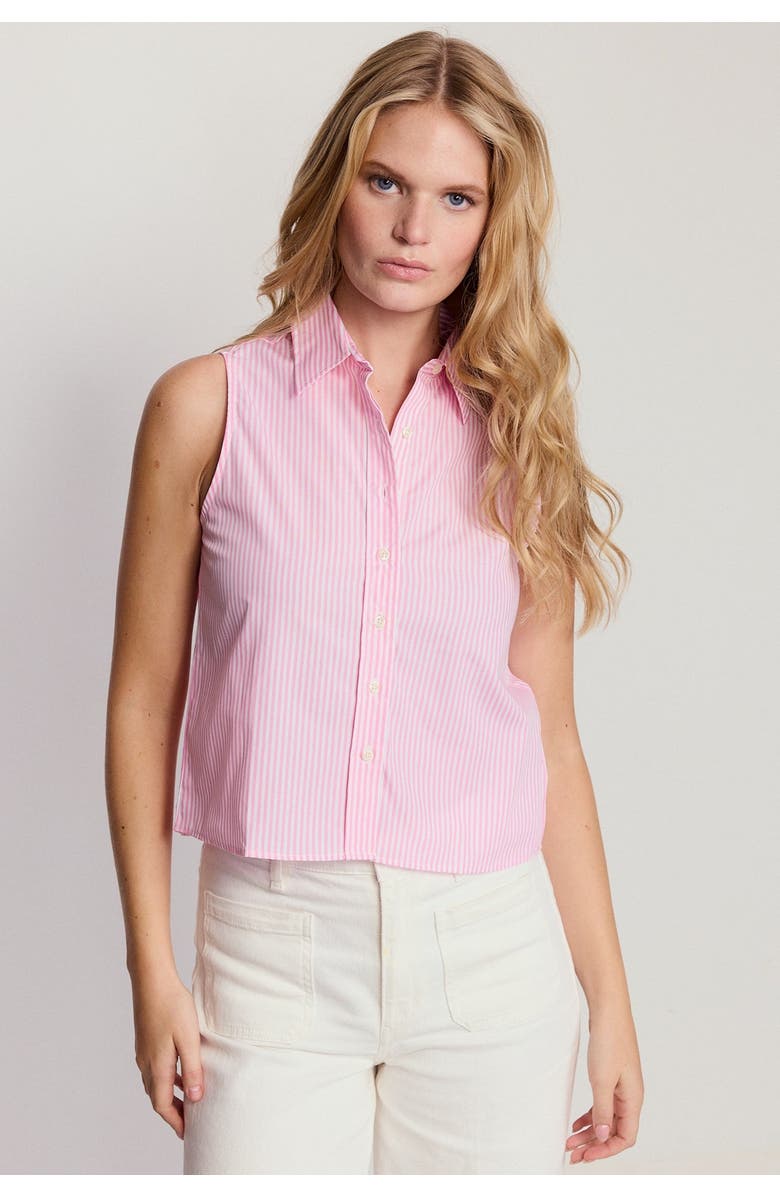 The Shirt by Rochelle Behrens The Boxy Cropped Sleeveless Shirt, Alternate, color, Pink/White Stripe