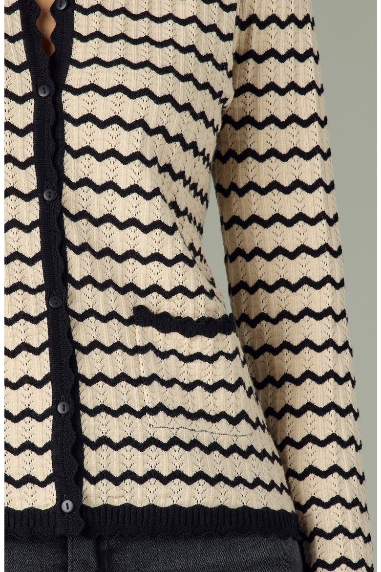 Stripe Round Neck Cardigan, Alternate, color, ECRU/ BLACK