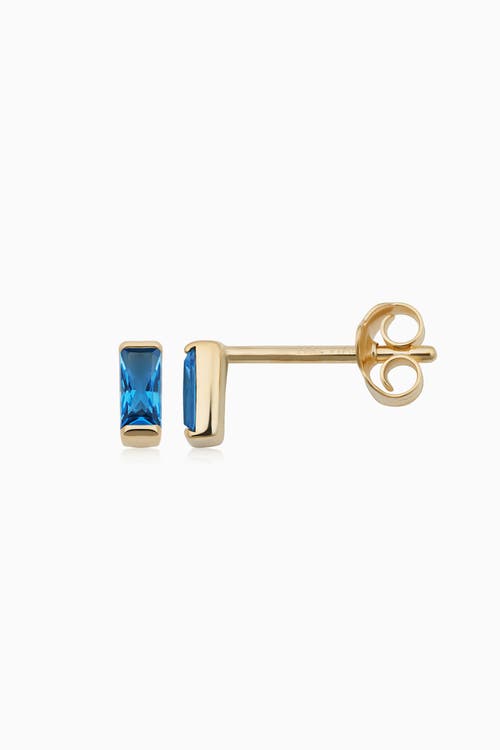 Oradina 14k Gold Fresco Baguette Micro Studs Earrings In Yellow Gold - Blue Zirconia
