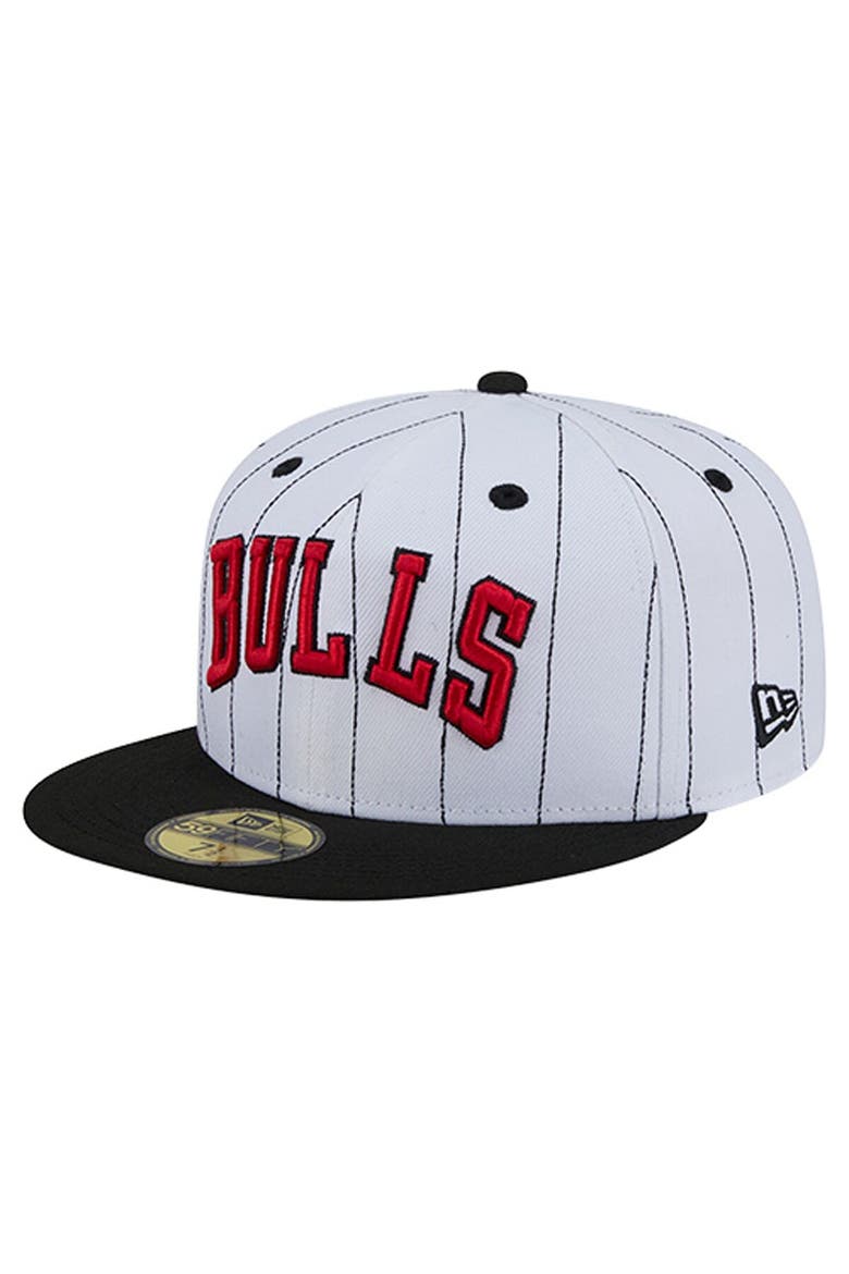 Men's New Era  White Chicago Bulls Wordmark Pinstripe 59FIFTY Fitted Hat, Main, color, White