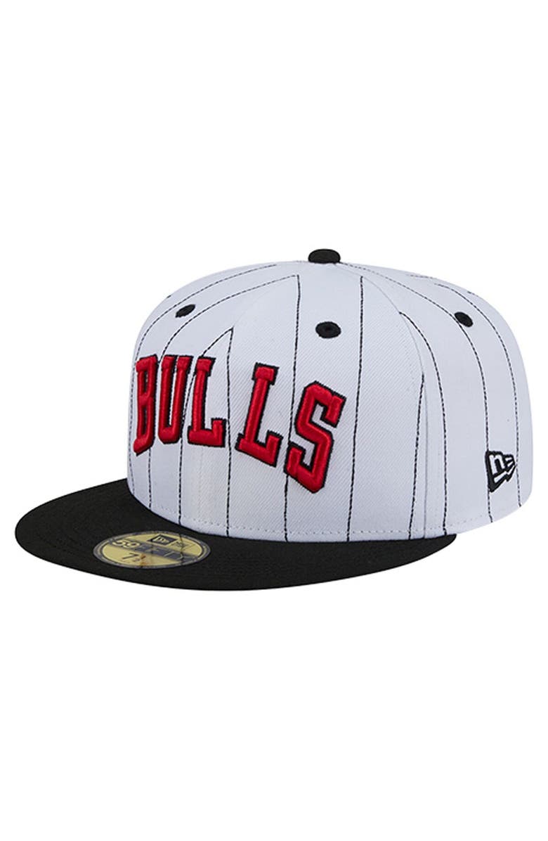 New Era Men
s New Era  White Chicago Bulls Wordmark Pinstripe 59FIFTY Fitted Hat, Main, color, White