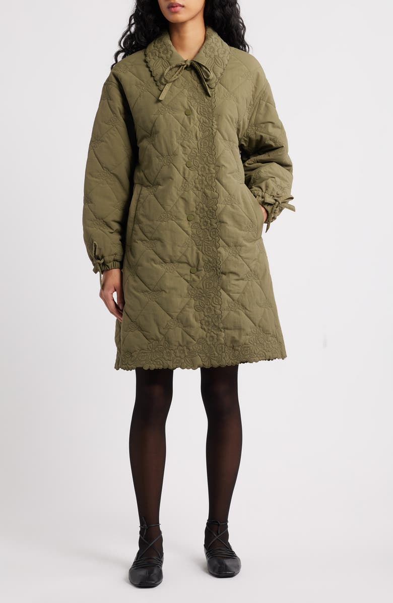 Damson Madder Avery Water Repellent Quilted Coat, Main, color, Olive