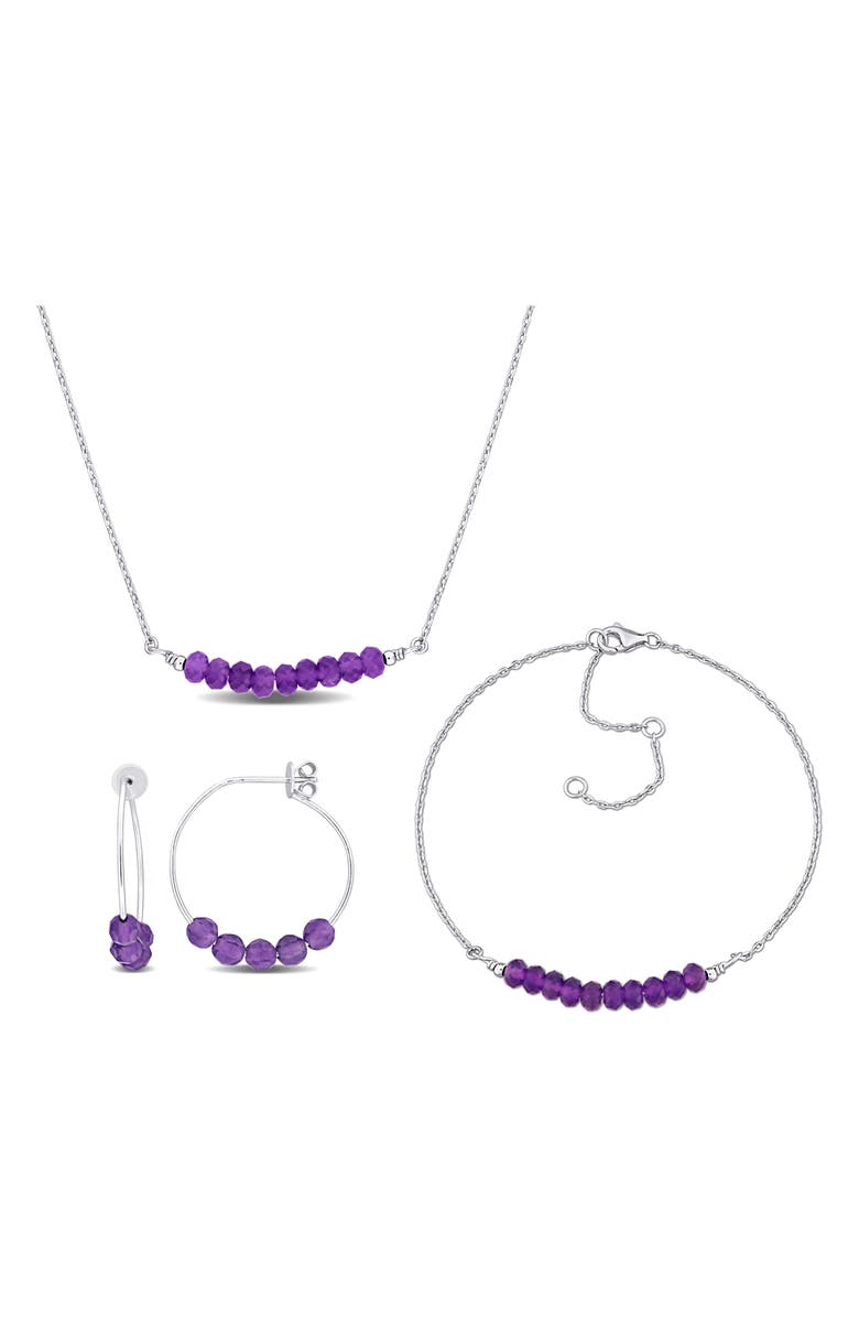 DELMAR Amethyst Beaded Earrings, Bracelet & Necklace Set, Main, color, Purple