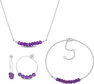 DELMAR Amethyst Beaded Earrings, Bracelet & Necklace Set