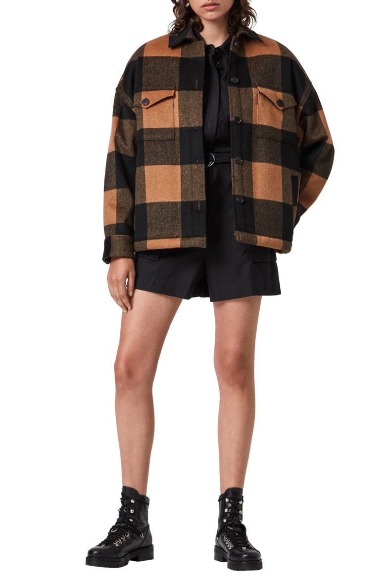 Luella Check Shirt Jacket, Alternate, color, BROWN/ BLACK