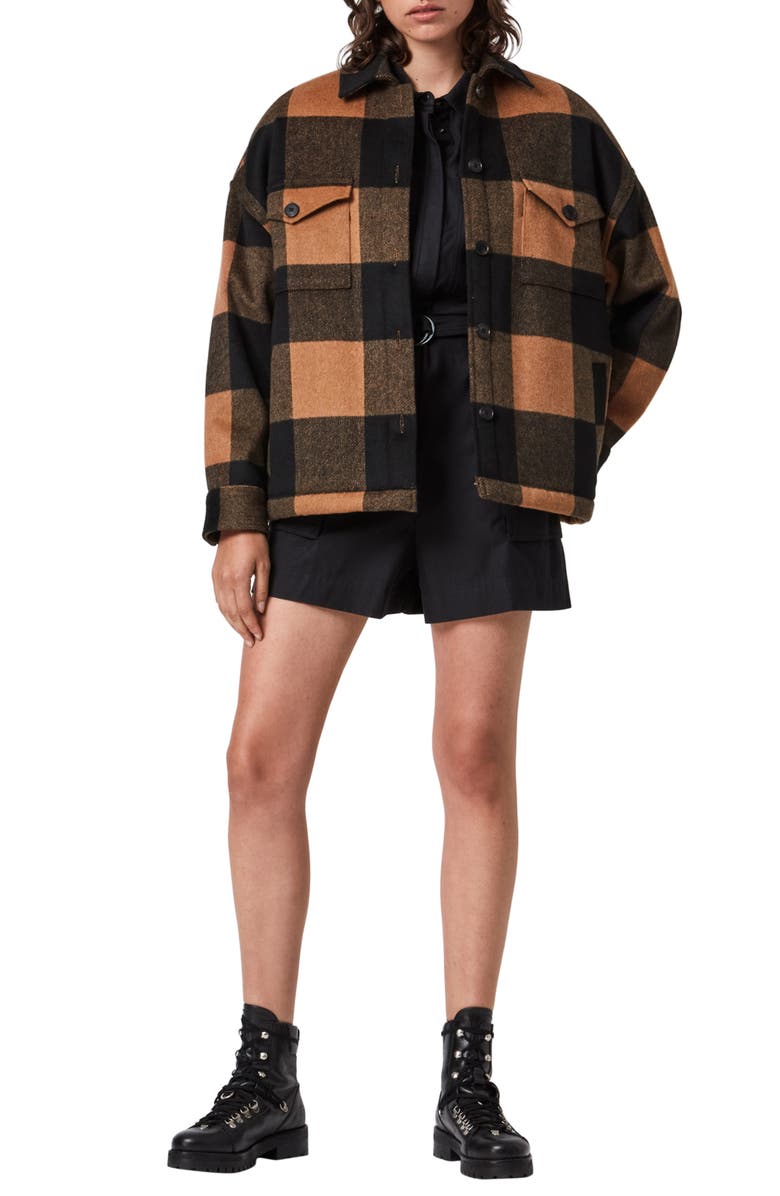 AllSaints Luella Check Shirt Jacket, Alternate, color, Brown/ Black