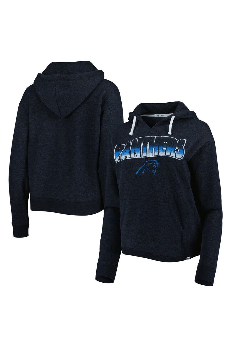 Women's '47 Black Carolina Panthers Color Rise Kennedy Notch Neck Pullover Hoodie, Main, color, Black