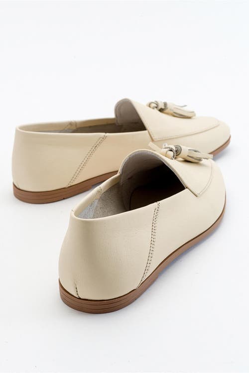 Forever & Always Shoes Mona Soft Leather Tassel Loafer In Light Beige Leather