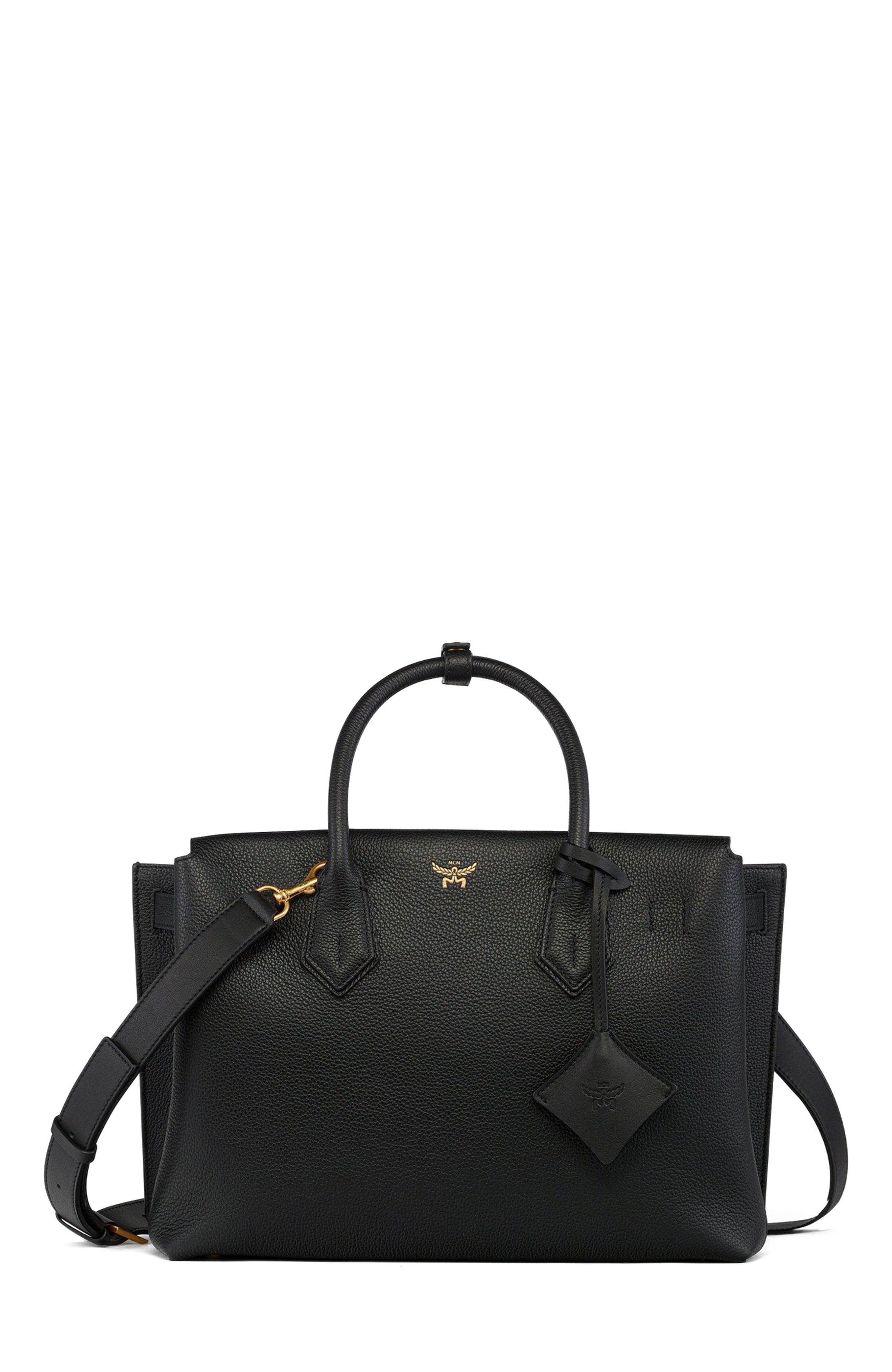 MCM Medium Milla Tote in Spanish Embossed Leather, Main, color, Black