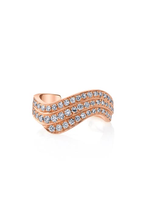 18k Rose Gold Diamond Three Row Wave Ear Cuff
