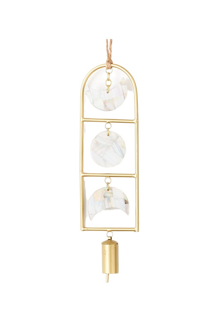 Chayana Moon Phase Mother of Pearl Wind Chime - Fair Trade Decor, Main, color, White/Gold