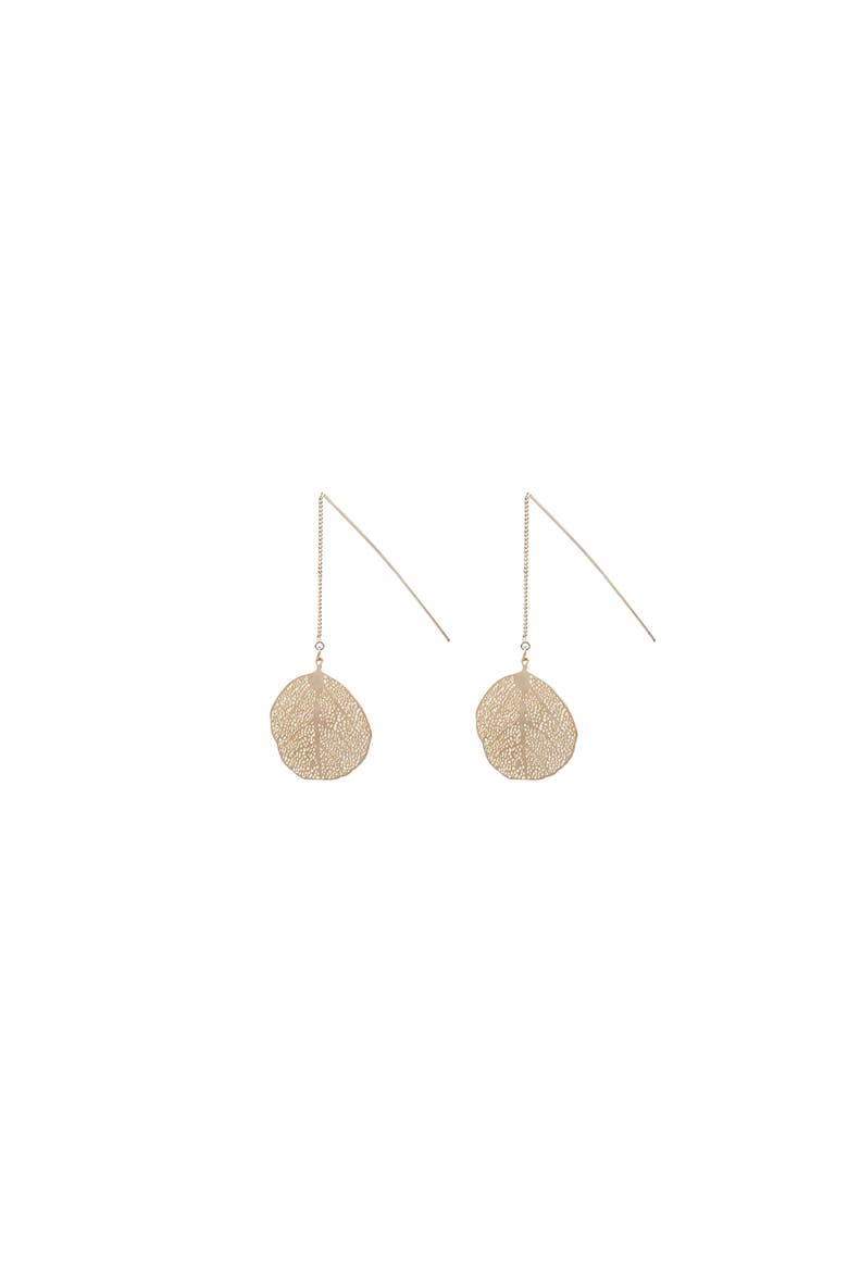 Sienna Textured Leaf Disc Threader Earrings Sculptural Trendy, Main, color, Warm Bronze