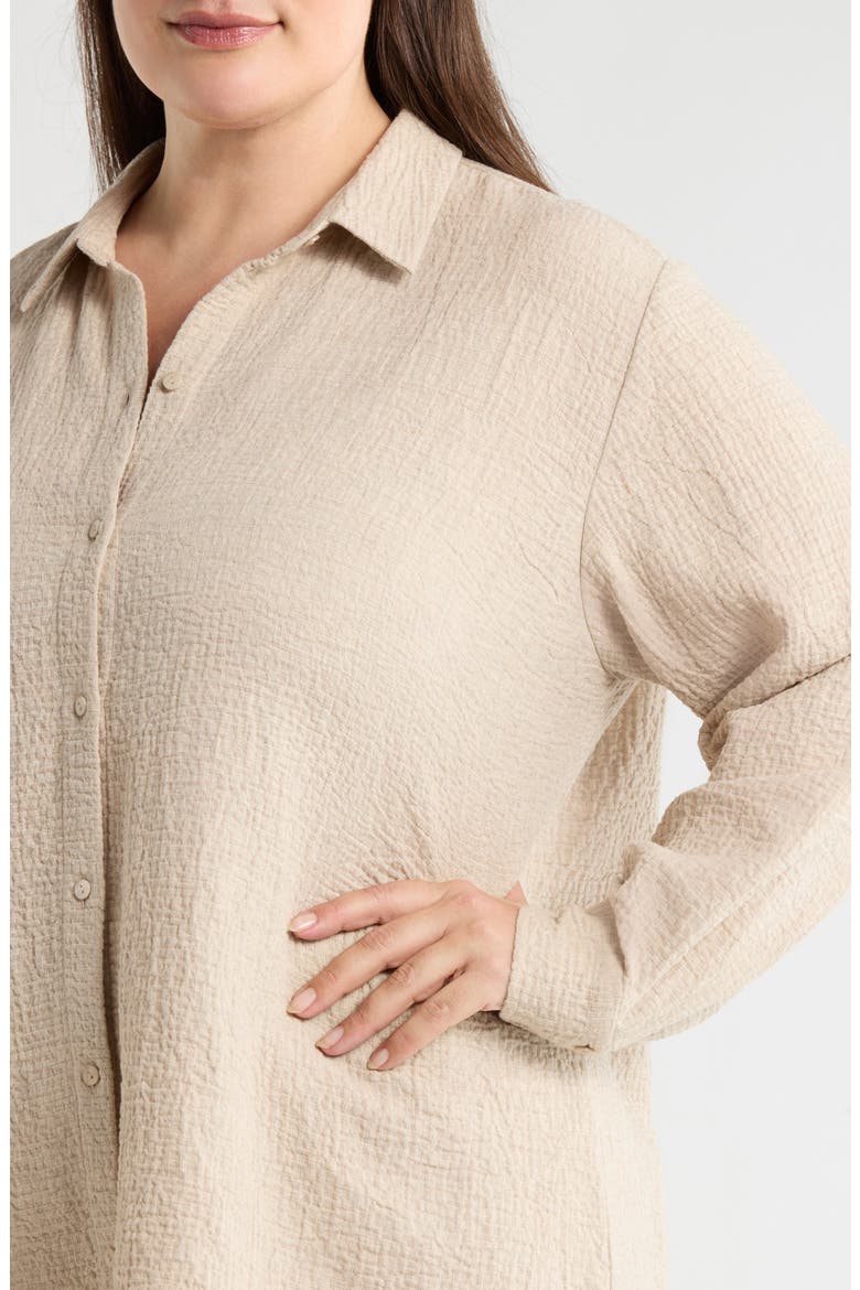 Long Crinkle Button-Up Top, Alternate, color, DOVE