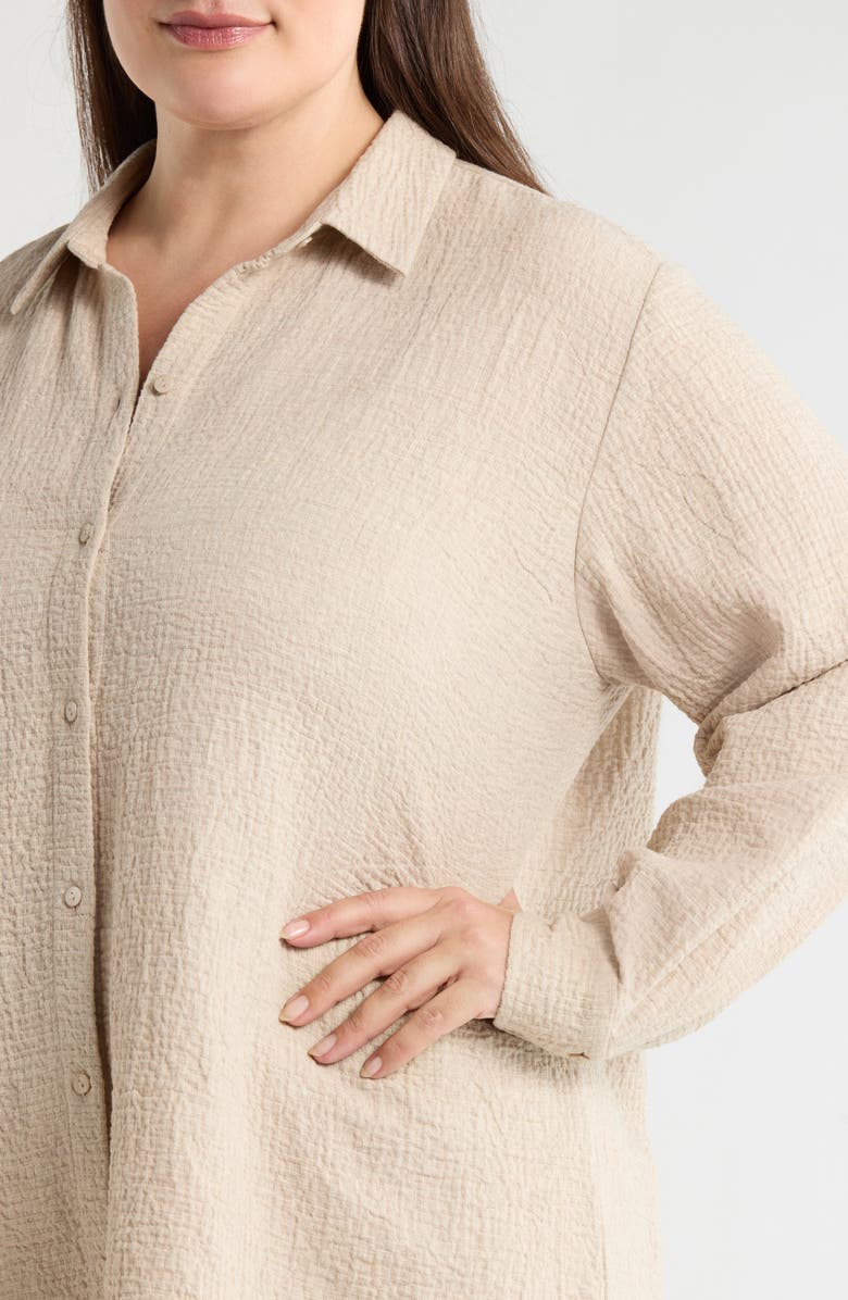 Eileen Fisher Long Crinkle Button-Up Top, Alternate, color, Dove