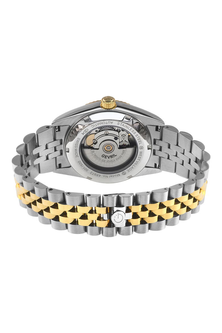 West Village Automatic Bracelet Watch, 40mm, Alternate, color, SILVER/ YELLOW GOLD