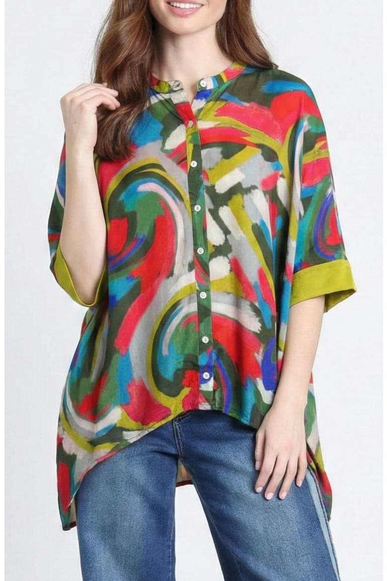 Abstract Print Tunic, Main, color, DARK GREENMULTI