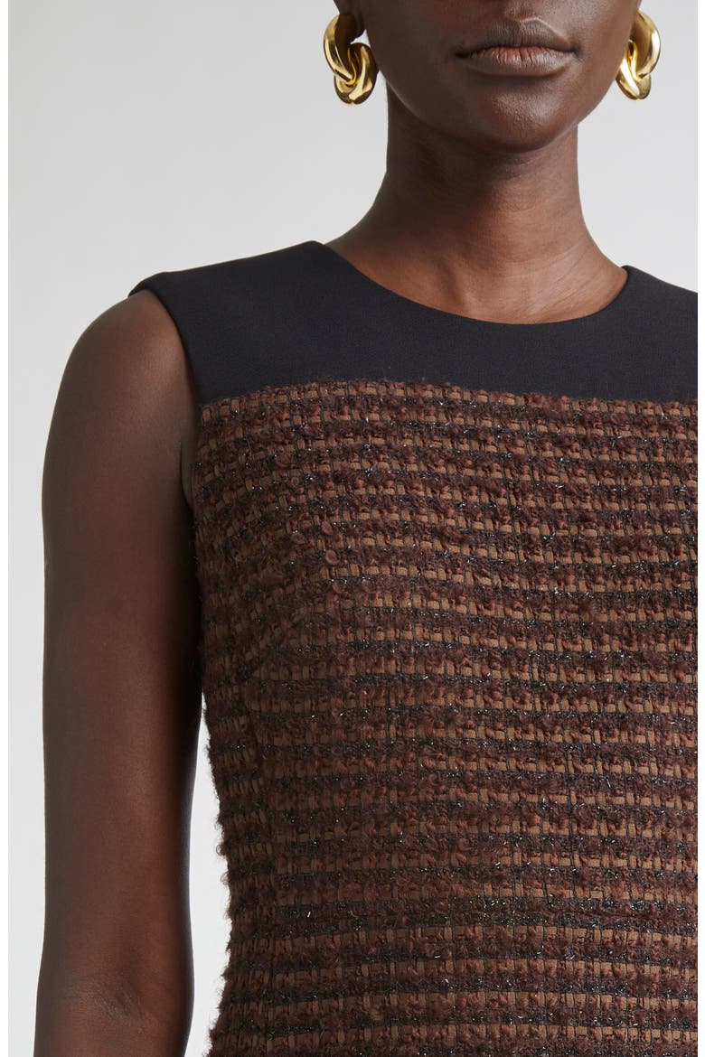 Crepe Cady Yoke Tweed Sheath Dress, Alternate, color, MOCHA/ BLACK