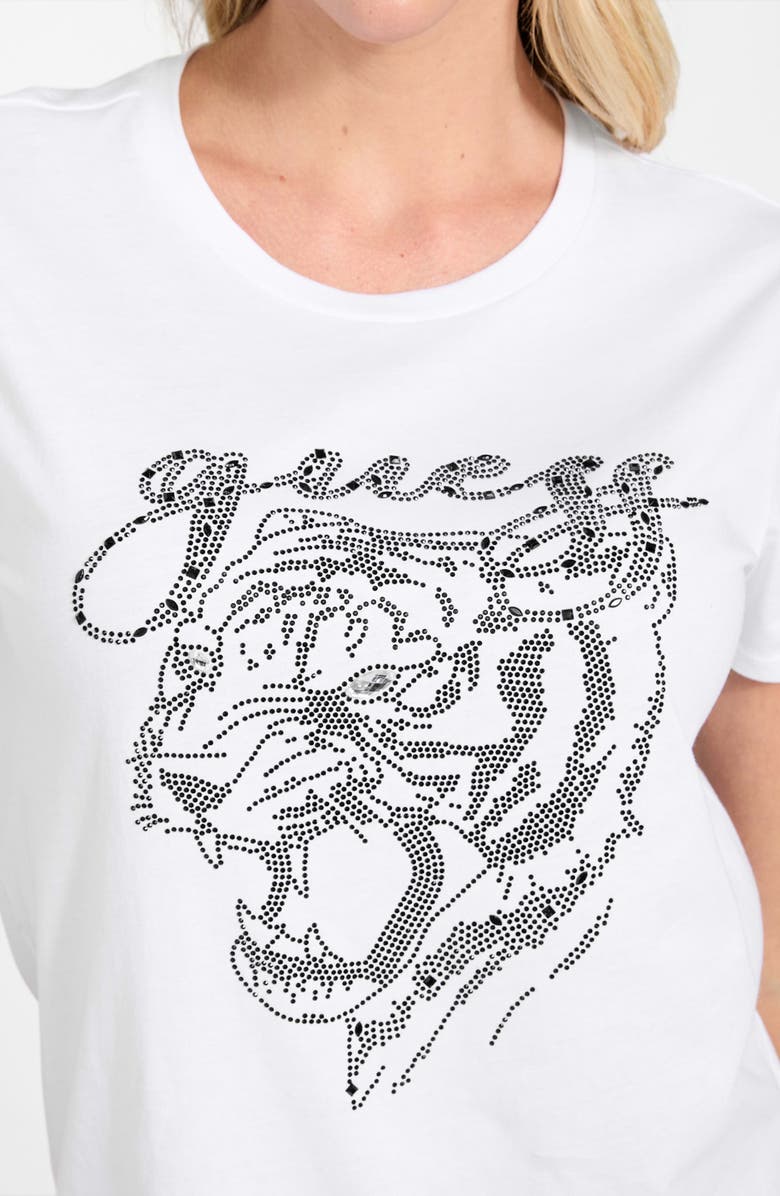 GUESS Embellished Tiger Face Organic Cotton T-Shirt, Alternate, color, White